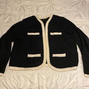 Ann Taylor black cotton knit shirt sweater with white trim XL